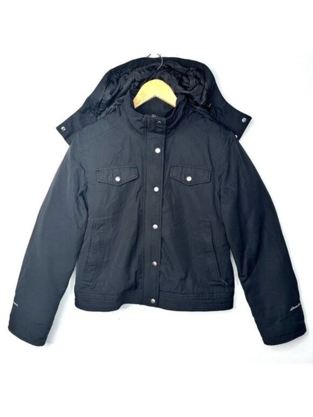 Eddie Bauer WeatherEdge Insulated Jacket Womens M Black Hooded Basic Outdoor